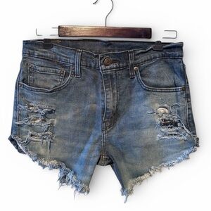 Levi's Blue Distressed Jean Shorts